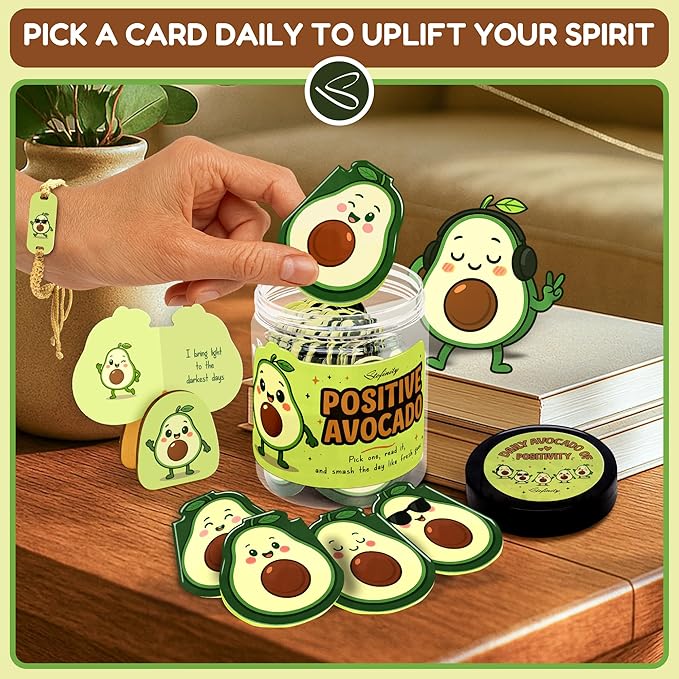 Positive Avocado Gifts For Avocado Lovers - Jar Of Affirmation Cards For Women Men, Inspirational Motivational Cards Mini Friend Birthday Gifts For Women Coworker, Cute Self Care Cards