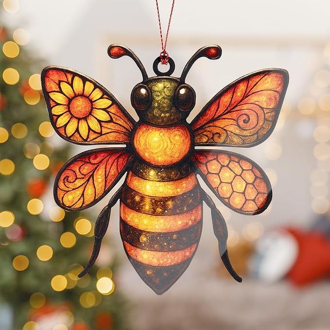 Bee ornament - Honey bee decor - bee gifts for women - bee gifts - bee decorations for home - Christmas ornament 2025 - White elephant gifts - Xmas Tree Funny Decoration