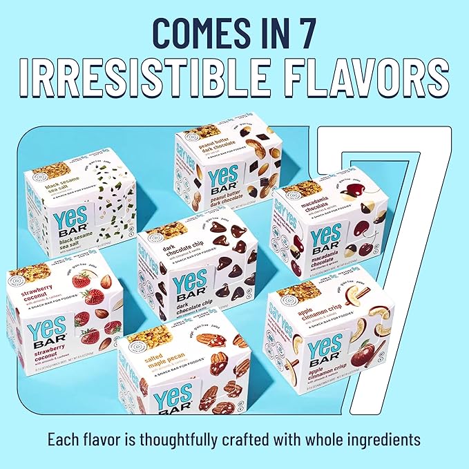 The YES Bar – Six Flavor Variety Pack – Plant Based Protein, Decadent Snack Bar – Vegan, Paleo, Gluten Free, Dairy Free, Low Sugar, Healthy Snack, Breakfast, Low Carb, Keto Friendly (Pack of 6)