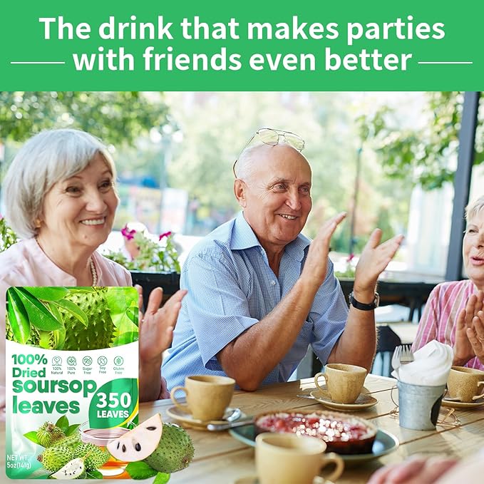 350+ Soursop Graviola Dried Leaves for Tea - 100% Natural Whole Dried Soursop Leaves, 5oz (141 g), No Additives or Preservatives, Herbal Tea, Caffeine Free, Sugar/Soy/Gluten Free