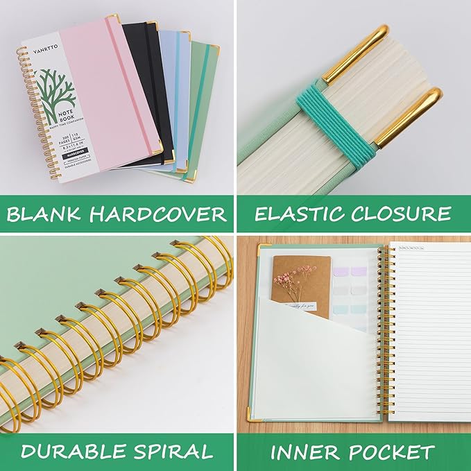 Hardcover Spiral Notebook, B5 Notebooks College Ruled, 110 GSM Thick Lined Paper Notebooks for Work, School and Travel, 300 Pages Journals for Writing, Large Journal for Women New Black B5