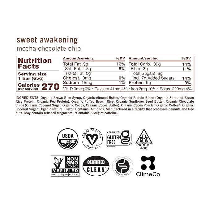 GoMacro MacroBar Organic Vegan Protein Bars - Mocha Chocolate Chip (2.3 Ounce Bars, 12 Count)