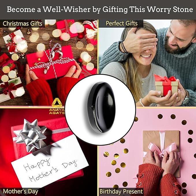 Black Tourmaline Worry Stones – Crystal Thumb Worry Stone for Anguish, Stress – Relaxing & Soothing Balance Stones for Meditation, Relief – Healing Stones & Crystals for Men, Women