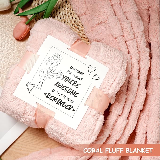 Self Care Gift Basket for Women, Luxury Spa Gift Basket with Blanket, Vanilla Coconut Self Care Set, Friendship Birthday Box for Mom, Sister, Wife, Best Friend, Coworker(Pink)