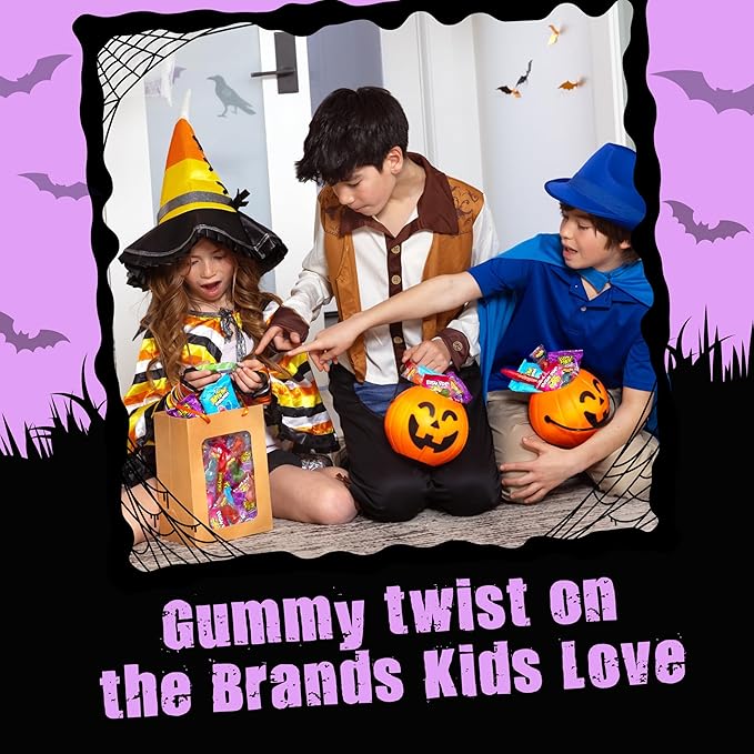 Bazooka Brands Halloween Gummy Candy Variety Pack, 52 Ct Chewy Gummy Candy Individually Wrapped in Fruity Flavors For Birthday Party Favors, Trick or Treat, Halloween Bowls, Kids Gift