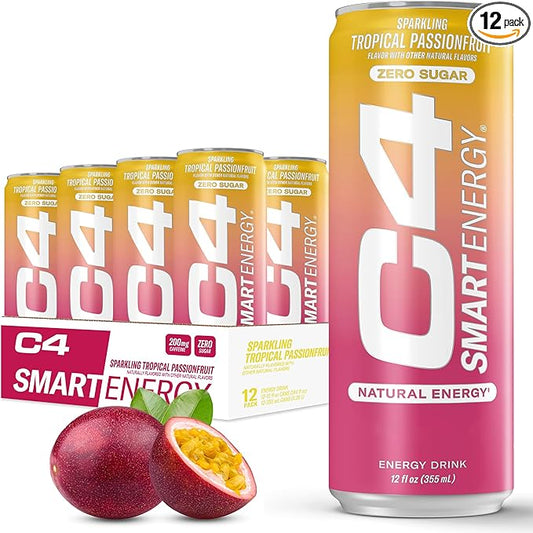 Cellucor C4 Smart Energy Drink - Sugar Free Performance Fuel & Nootropic Brain Booster, Coffee Substitute or Alternative | Tropical Passionfruit 12 Oz - 12 Pack