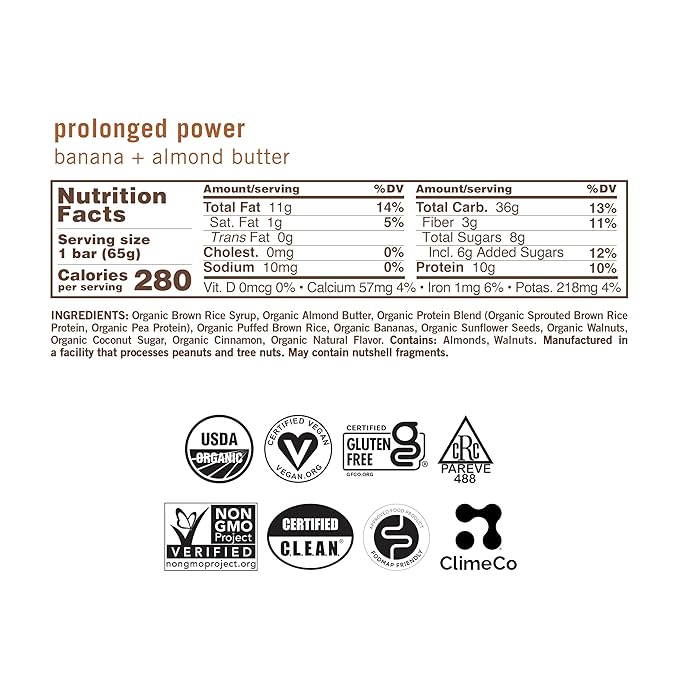 GoMacro MacroBar Organic Vegan Protein Bars - Banana + Almond Butter, (2.3 Ounce Bars, 12 Count)