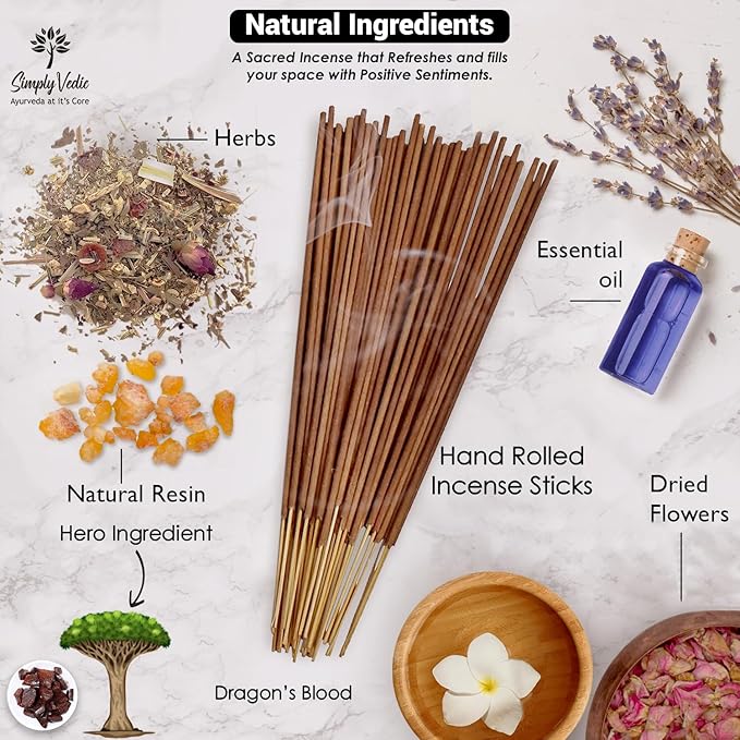 Simply Vedic Dragons Blood Incense Sticks β 250g Pack (Approx. 135 Handmade Sticks + Free Holder) | Charcoal-Free | Natural Essential Oils for Meditation, Yoga, Aromatherapy, Prayers & Spiritual Use