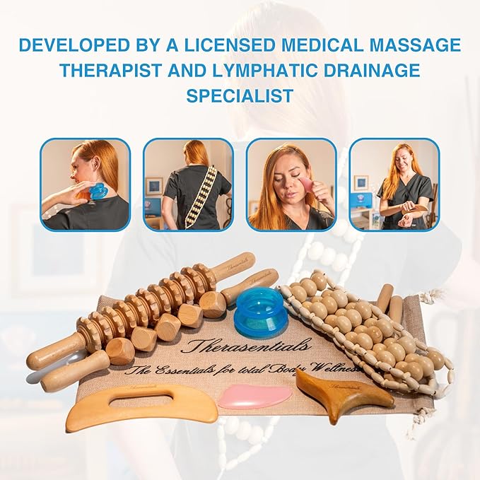 Wood Therapy Massage Tools 12-in-1 Multi-use, Lymphatic Drainage Massager, Maderoterapia Kit - Anti Cellulite Complete Body Sculpting Tools for Total Relaxation & Relief - Massager Tool for Anti Aging
