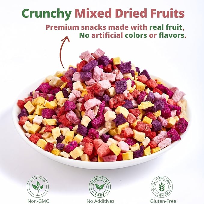 Freeze Dried Mixed Fruit Snacks - 4.23oz(120g) Crunchy Dried Fruit Mix with Strawberry, Dragon Fruit, Purple Sweet Potato, Mango, Peach, & Apple, Natural Healthy Dehydrated Fruits Snacks