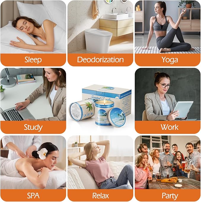 Coconut Beach Scented Soy Wax Candles | 2 Pack 510g 80H Burn Time 8% Essential Oils | Aromatherapy Jar Tin Candle for Stress Relief | Perfect Home Meditation, Yoga, Spa Stylish Gift for Men and Women