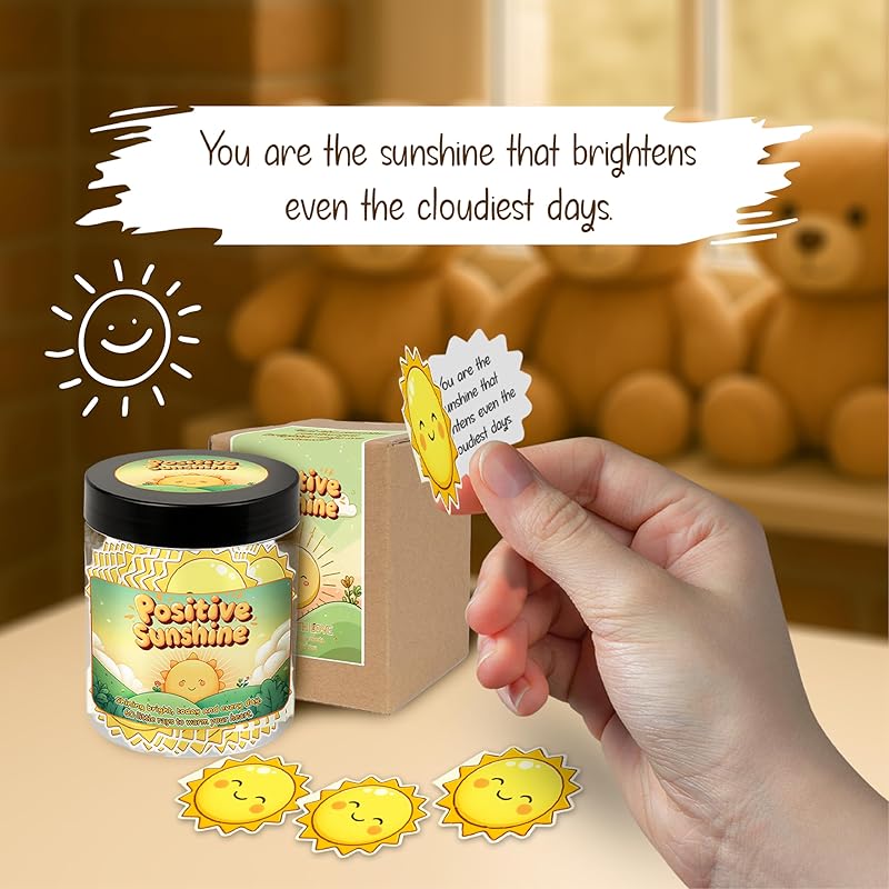 Positive Sunshine Jar - 60 Affirmation Cards, Emotional Support, Sunflower, Sunshine Gifts, Yellow Gifts, Stocking Stuffers, Christmas Gifts, Human Sunshine Gifts For Women, Cowokers, Friends, Teens