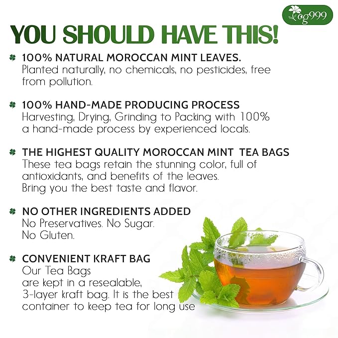TOG999, Premium Moroccan Mint Green Tea | 60 Tea bags | Traditional Green Tea with Spearmint ā Refreshing Flavor, Premium Quality Herbal Blend. Gluten-Free. Vegan