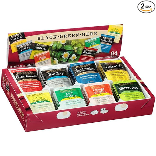 Bigelow Fine Tea & Herbal Tea Assortment 64 Count Box (Pack of 2) Caffeinated and Caffeine Tea, 128 Tea Bags Total
