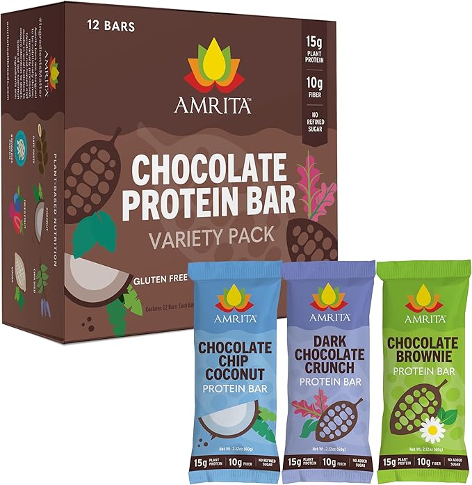 Amrita Nut Free Chocolate Variety Pack Vegan Protein Bars (12 Count) | 12g Plant-Based Protein Bar | Peanut Free, Gluten Free, and Dairy Free | Low Sugar, High Fiber, Healthy School-Safe Snacks
