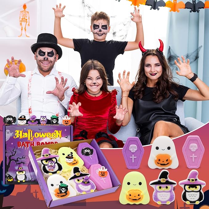6 Pack Halloween Bath Bombs,Owl and Ghosts Bath Salt with Surprise Inside,Party Favor and Goodie Bag Fillers,Halloween Gifts for Kids (Halloween Nightfall)