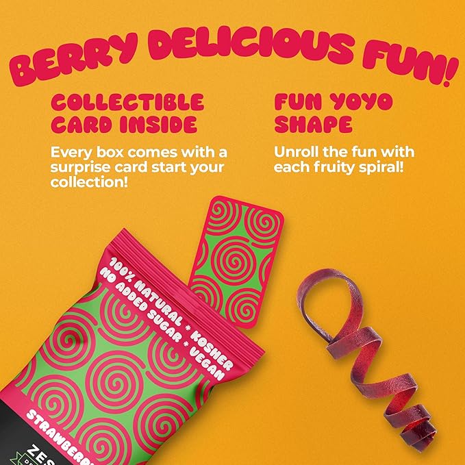 Fruit Rolls by Zest Delites, 100% Natural Healthy Fruit Snacks Bulk for Kids & Adults, Made from Real Strawberry Leather, Vegan, School Lunch Snack, A Twist on Strawberry Strips, 25 Packs