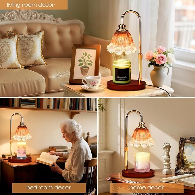 Candle Warmer Lamp with Timer Dimmable: Wax Warmer Gifts for Mom, Birthday Gifts for Women & Home Decor for House Warming Gifts New Home– Adjustable Height for New Home Bedroom (Brown)