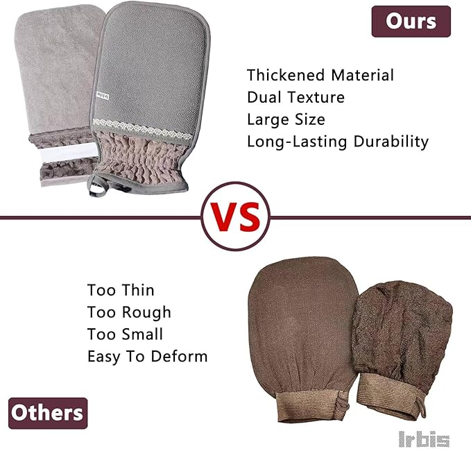 Irbis Deep Exfoliating Glove-Korean Body Scrub Mitt,Exfoliator Scrubber, Dead Skin Remover, Dual Texture Bath Sponge&Washcloth-Great for Shower, Bath, Spray Tan Removal or Home Spa-(Pink,Grey,Blue)