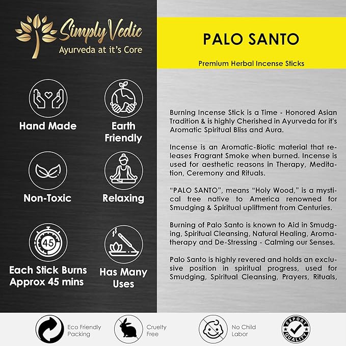 Simply Vedic Palo Santo Incense Sticks β 250g Pack (Approx. 135 Handmade Agarbatti + Free Holder) | Natural & Charcoal-Free | 45-Min Burn for Meditation, Yoga, Aromatherapy, Energy Cleansing
