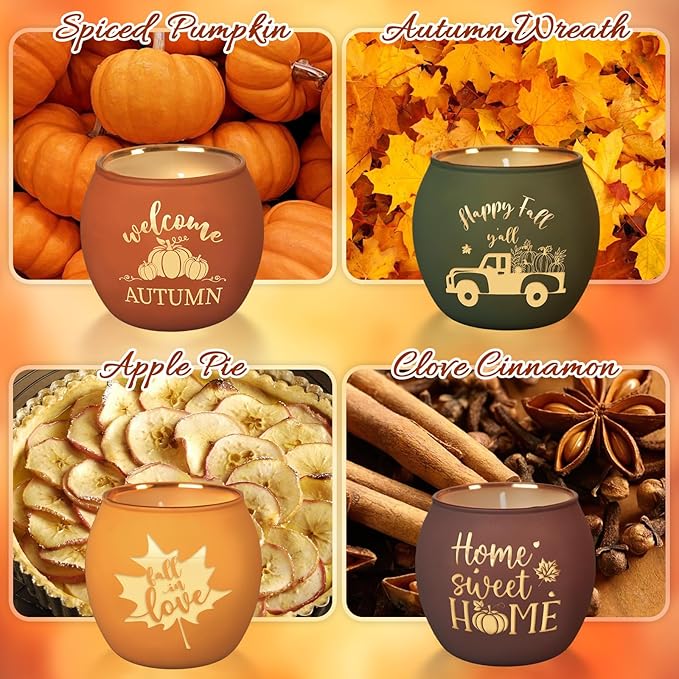 Lanpn Fall Scented Candles Gift Set 4 Pack 16oz Soy Wax Jar Candles Thanksgiving Aromatherapy Candle Autumn Home Table Decor Glass Votive Candle Holder Tabletop Centerpiece Farmhouse Decoration