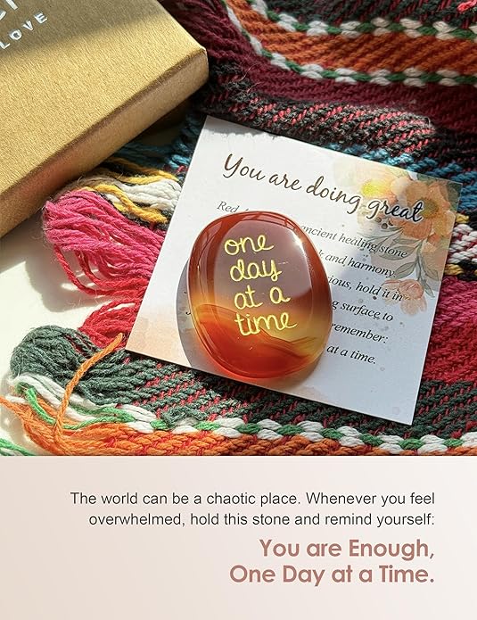 SOLICIEL One Day at A Time Agate Healing Crystal, Thinking of You Gifts for Him for Her Anxiety Relief Items You Got This Sobriety Gifts Inspirational for Best Friend for Women Men