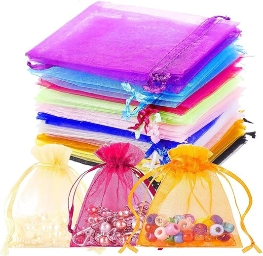 100 Pcs Organza Gift Bags Mix Colors Small Jewelry Pouches Wedding Jewelry Bag 2x3 Inch Favour bags Lavender Bag for Wedding Birthday Party Christmas Candy Mesh Bags
