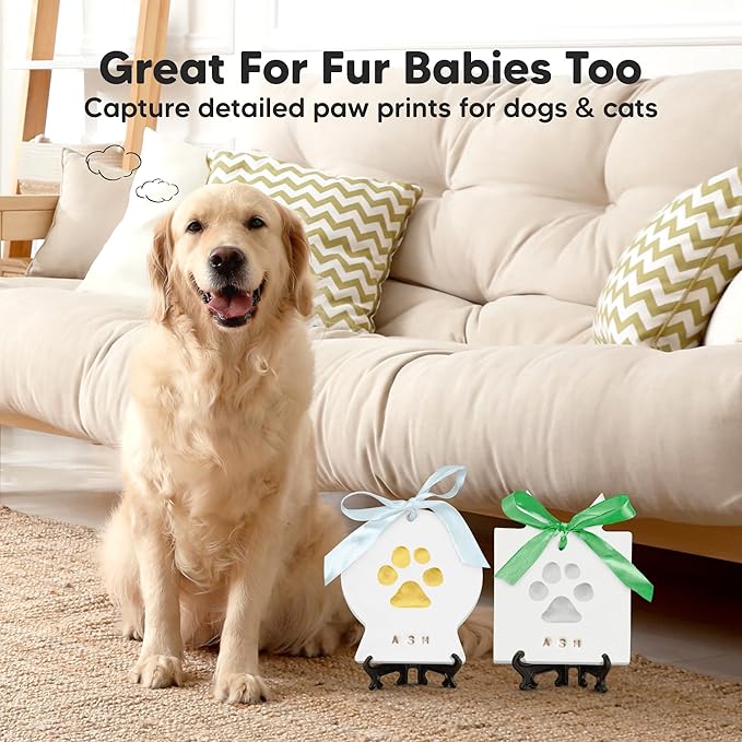 Baby Hand and Footprint Kit - Personalized Newborn Footprint Ornament, Clay Handprint Keepsake, Easy DIY Dog Paw Print Kit, Baby Shower Gifts for Boys, Girls, New Mom Gifts (Presents)