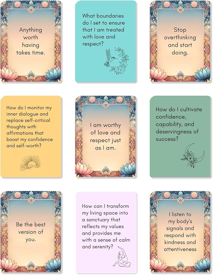 Mindful Moments Daily Affirmation Cards for Women, 106 Positive Inspirational Messages & Self Reflection Journal Prompts, Meditation Cards with Display Stand, Gifts for Her
