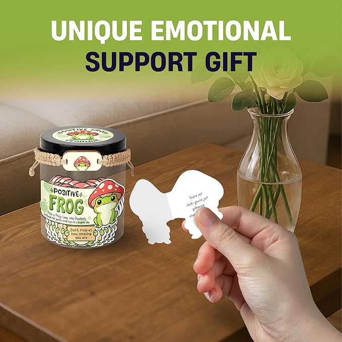 60 Positive Frog Cards Jar, Affirmation Cards for Women, Emotional Support Frog, Frog Gifts for Women, Teens, Frog Gifts, Frog Themed Gift, Positive Frog