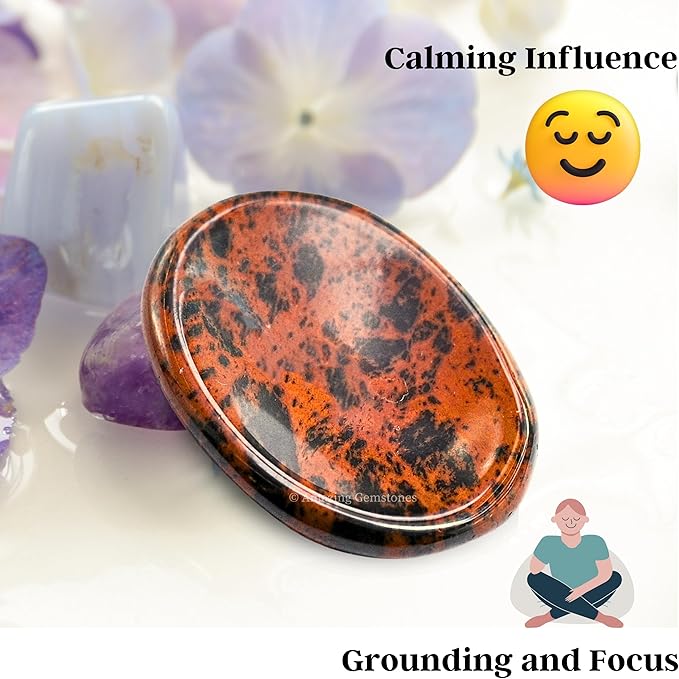 Amazing Gemstone Mahogany Obsidian Worry Stone Crystals and Healing Stones - Worry Stones for Stress Relief Gifts - Piedra Crystal Fidget for Meditation - Unique Stocking Stuffers Gifts for Women, Men
