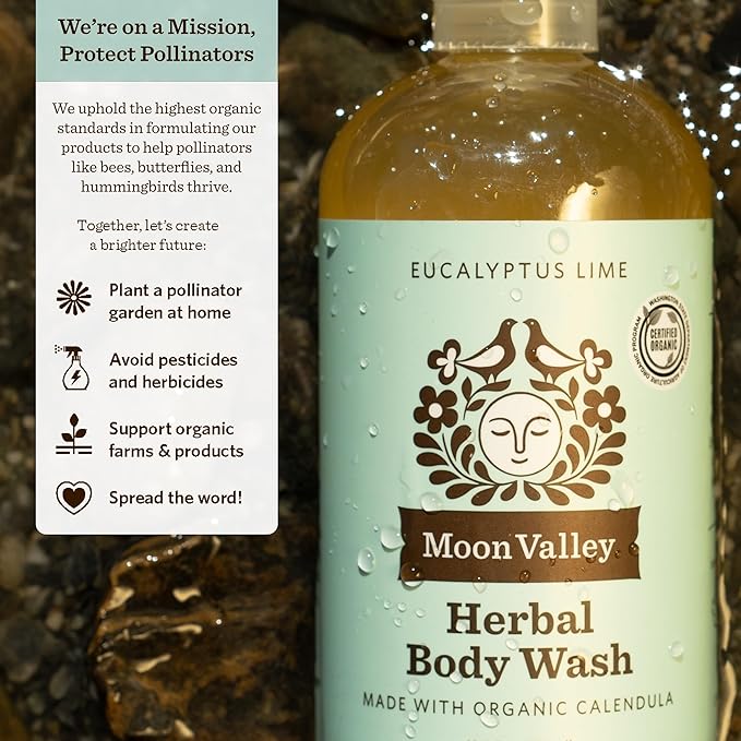 Herbal Body Wash, Eucalyptus Lime by Moon Valley, All Natural Ingredients, No Parabens, Vegan, Moisturizing Essential Oils, Two Pack