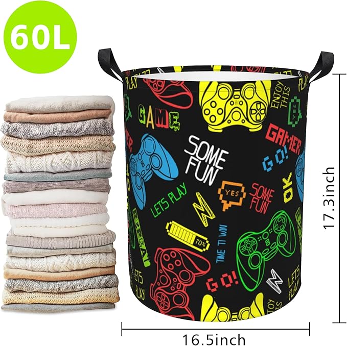 Laundry Basket Abstract Game Laundry Hamper Large Laundry Basket Storage Basket Tote Bag Collapsible Organizer Basket for Bathroom,Laundry,Bedroom 17.3 x16.5 Inch