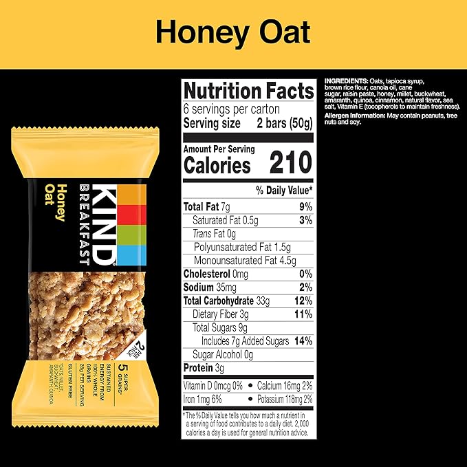 KIND Breakfast Bars, Variety Pack, Honey Oat, Almond Butter, and Peanut Butter, Healthy Snacks, Gluten Free, 3-8g Protein, 18 Count
