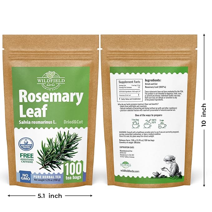 100 Bags Rosemary Tea Herbal Tea (Salvia Rosmarinus) - 100 Count 1.5g Bags Rosemary Herb Te De Romero