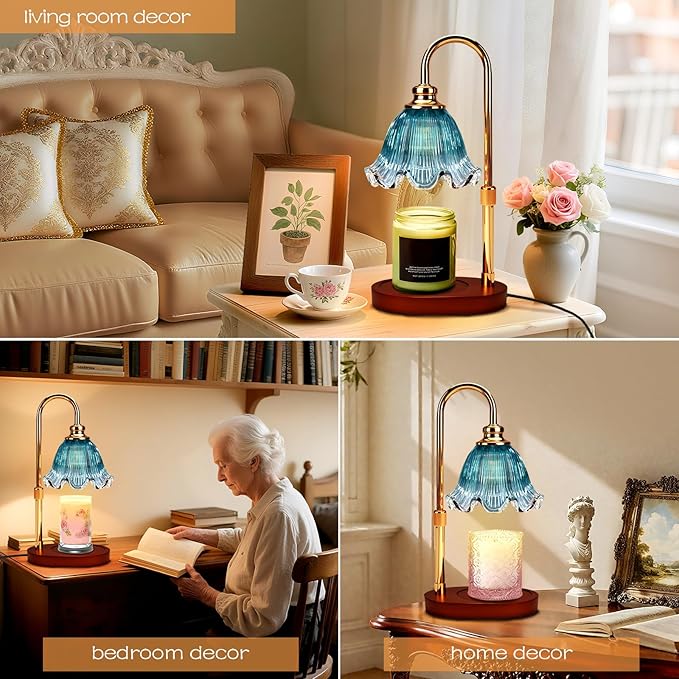 Candle Warmer Lamp with Timer Dimmable: Birthday Gifts for Women & Home Bedroom Decor, House Warming Gifts New Home– Wax Warmer Gifts for Mom - Adjustable Height,3 Timing Mode, 4 Level Dimming (Blue)