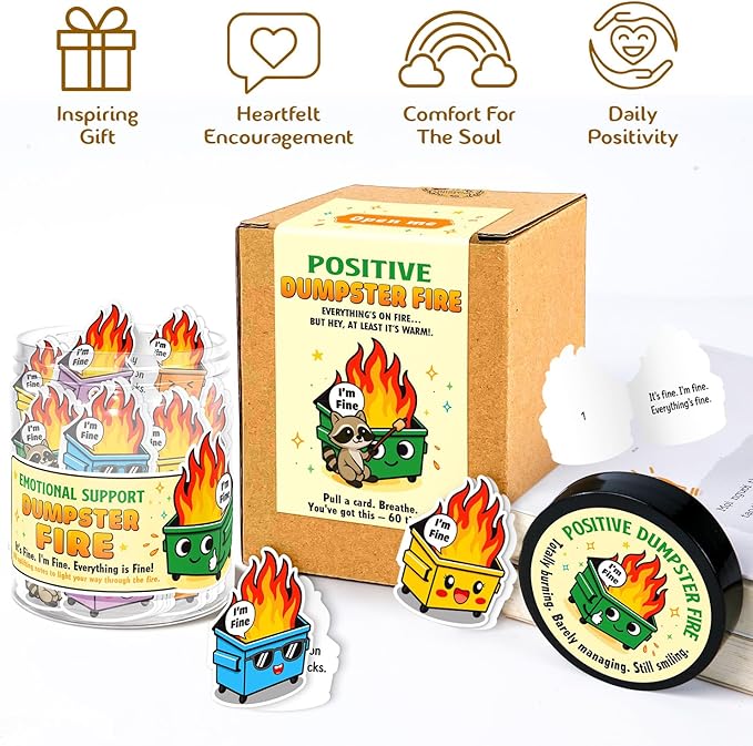 Emotional Support Dumpster Fire – Funny Dumpster Fire Gifts - 60 Positive Dumpster Fire Daily Affirmation Cards Jar – Coworker Leaving Gifts For Women - Funny Farewell Gift For Coworkers