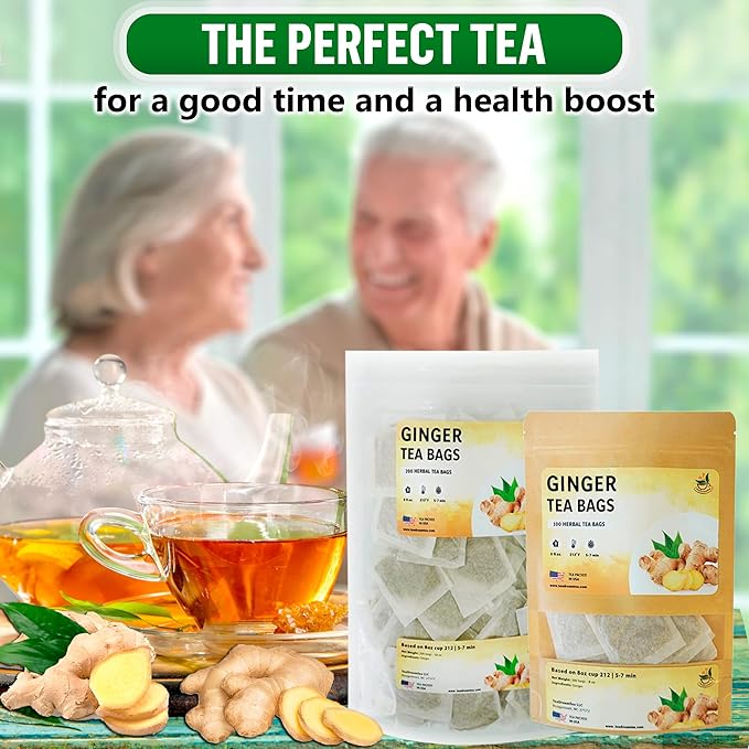 TeadreamTea Ginger Tea Bags - 300 Bleach-Free Tea Bags | Caffeine Free, Antioxidant, Calms Upset Stomach - Strengthen Immune System - Herbal Ginger Tea