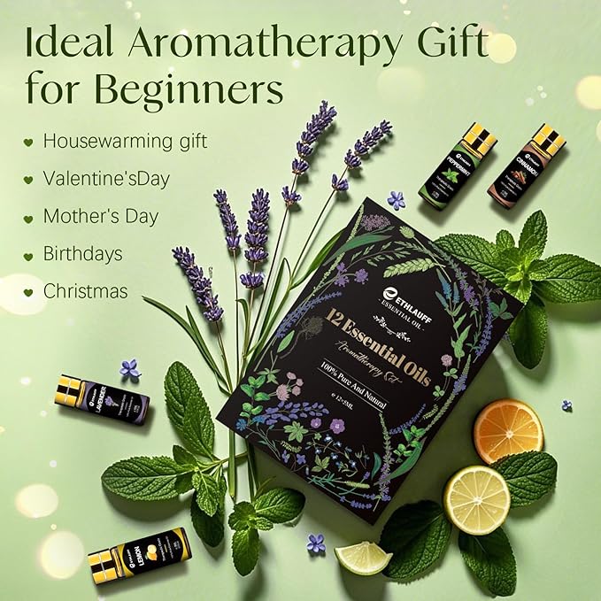 Top 12 Essential Oils Set, Pure Essential Oil for Diffuser, Humidifiers, Skin Care, Massage, Fragrance Oil Scent for DIY Candle and Soap Making, Gift for Friend