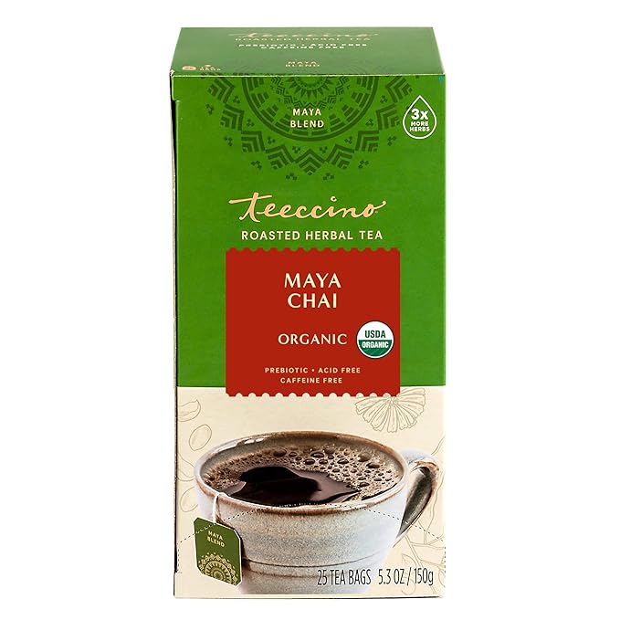 Teeccino Maya Chai Herbal Tea - Rich & Roasted Herbal Tea That's Caffeine Free & Prebiotic for Natural Energy, 25 Tea Bags