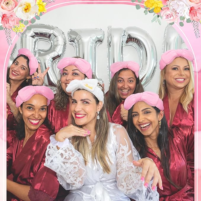 24 Pcs Bachelorette Party Favors Include 12 Bride Bridesmaid Spa Headband 12 Bridesmaid Gifts Scrunchies for Women Sleepover Spa Bachelorette Party Accessories Supplies(White,Pink)