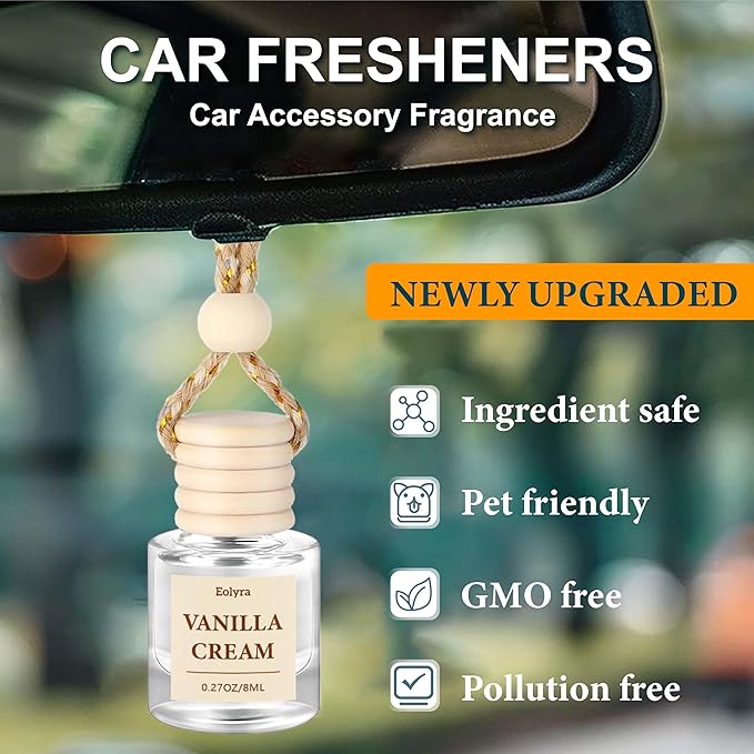 Hanging Car Air Freshener (Pack of 3) : Luxury Car Perfume for Women Men | Cute & Reusable Bottle with 45+ Days Long-Lasting Fragrance Oil Diffuser, Vanilla Cream