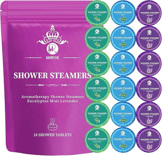 Shower Steamers Aromatherapy Gifts for Women, 18-Pack Organic Eucalyptus Lavender Mint Essential Oil Shower Bombs, Self Care Stress Relief Birthday Gifts for Her/Him, Mother's Day Gifts for Mom