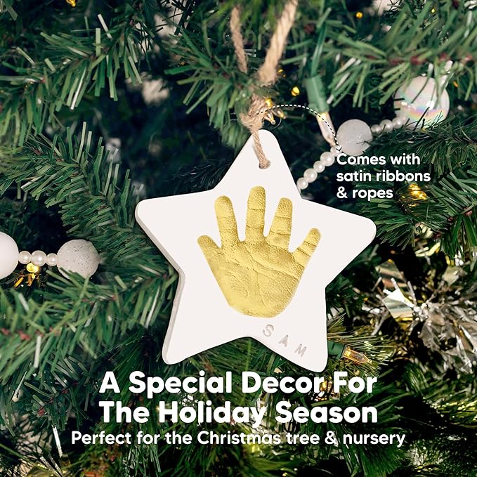 Baby Hand and Footprint Kit - Personalized Newborn Footprint Ornament, Clay Handprint Keepsake, Easy DIY Dog Paw Print Kit, Baby Shower Gifts for Boys, Girls, New Mom Gifts (Christmas)