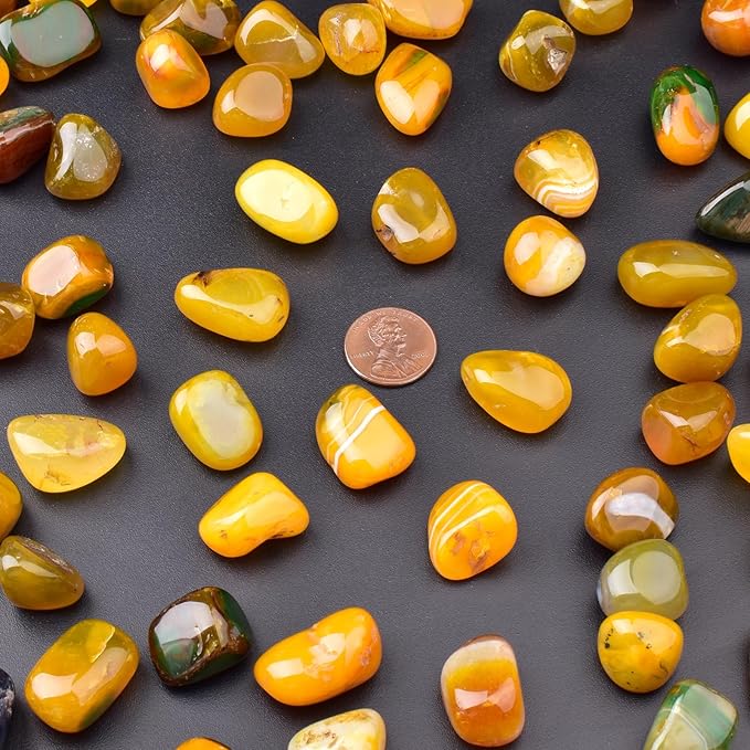 Yellow Agate Healing Crystal Stone Set - 24 Pieces, 0.6" Natural & Polished Stones for Healing, Meditation, Reiki, Chakra, Crafting & Decoration