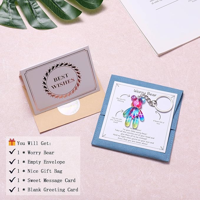 Pocket Bear Hug, Anxiety Relief Gift for Friend, Mental Health Positivity Gift for Women, Autism Fidget Gifts, Comforting Present for Son Daughter Back to School, Rainbow Gradient