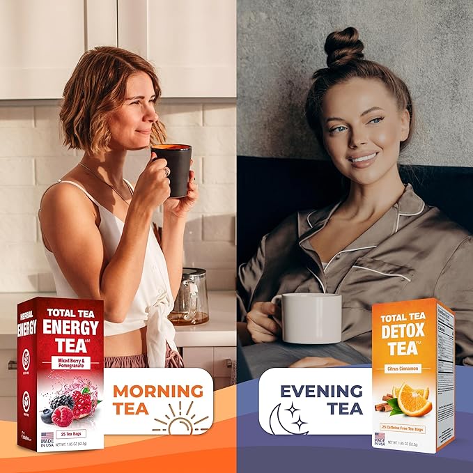 Total Tea SIimming Detox Tea Caffeine Free - 25 Day Detox - Herbal Tea with Chamomile, Hibiscus Tea & Ginger Root for Colon Cleanse – Natural Citrus & Cinnamon Herbal Tea for Digestive Health