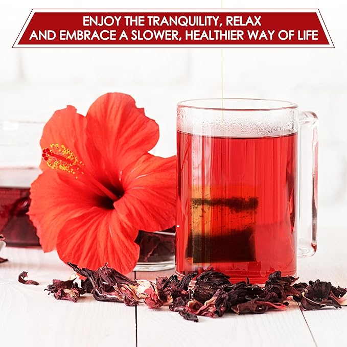 Premium Hibiscus Tea Bags - Dried Hibiscus Flower Tea Bags - 40 Teabags, 2.5g/bag), 100% Natural & Pure Hibiscus Flowers, Sugar/Caffeine/Gluten Free. Good For Your Health