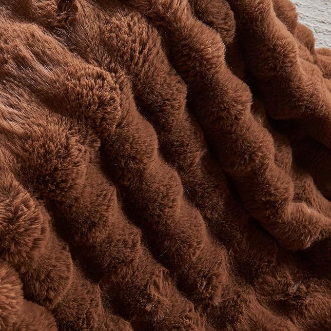 Lotus Karen Faux Fur Throw Blanket Dark Coffee - Big Bubble Rabbit Fluff Blanket for Couch Bed Sofa,Softest Fluffy Fuzzy Cozy Blanket,Thick Furry Plush Shaggy Warm Blankets for Women,60x80 Inches