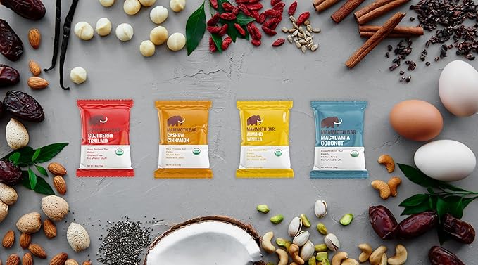 Mammoth Bar Mini - Variety Pack of our Mini Organic Protein Bars – Made with Premium Nuts & Egg White Protein • Organic • Paleo • Gluten Free • GMO Free • Raw - 16 Mini Bars